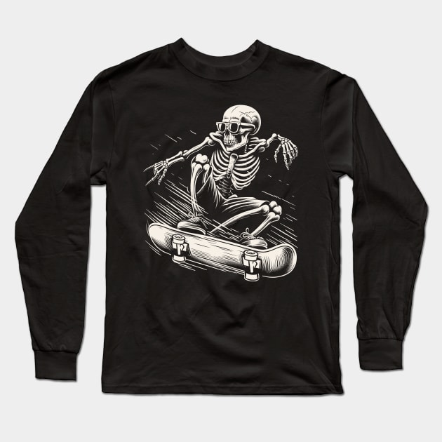 Skeleton Playing Skateboard Long Sleeve T-Shirt by Yopi